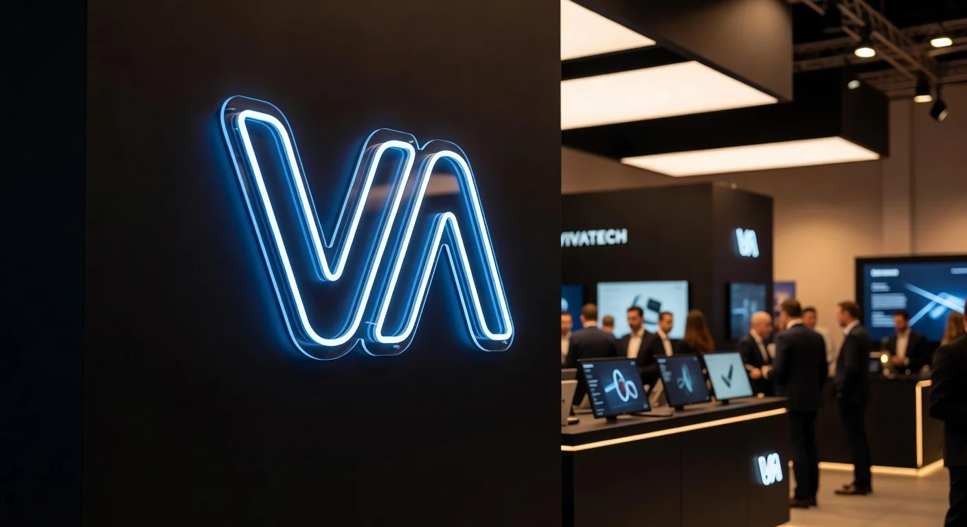 Néon LED logo corporate en stand salon professionnel Vivatech, événementiel B2B