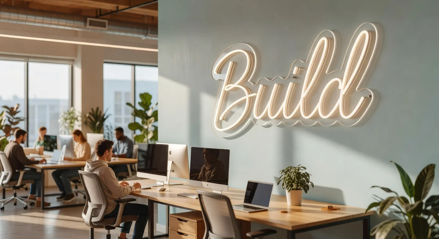 Néon LED dans open space startup tech