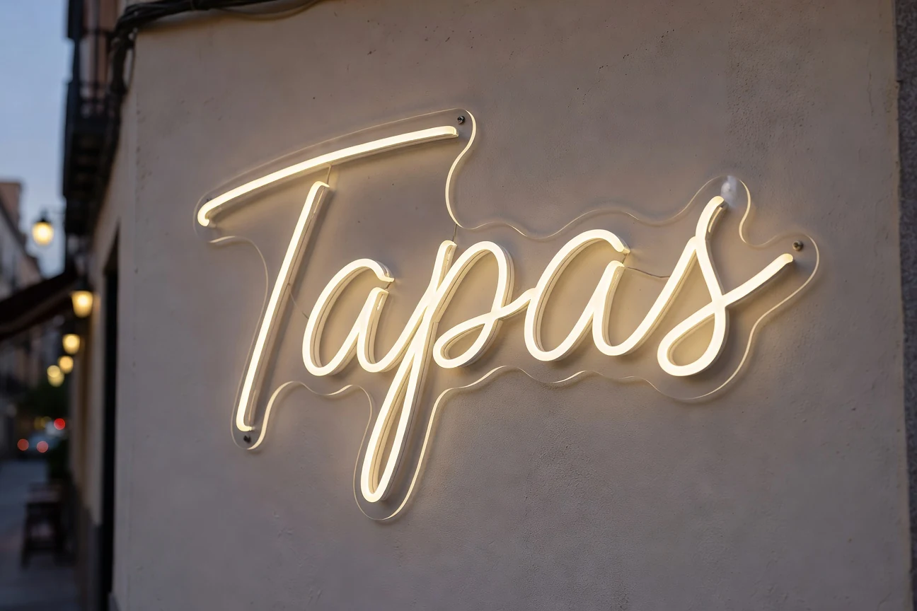 Letrero neón LED Tapas exterior IP65 en restaurante español