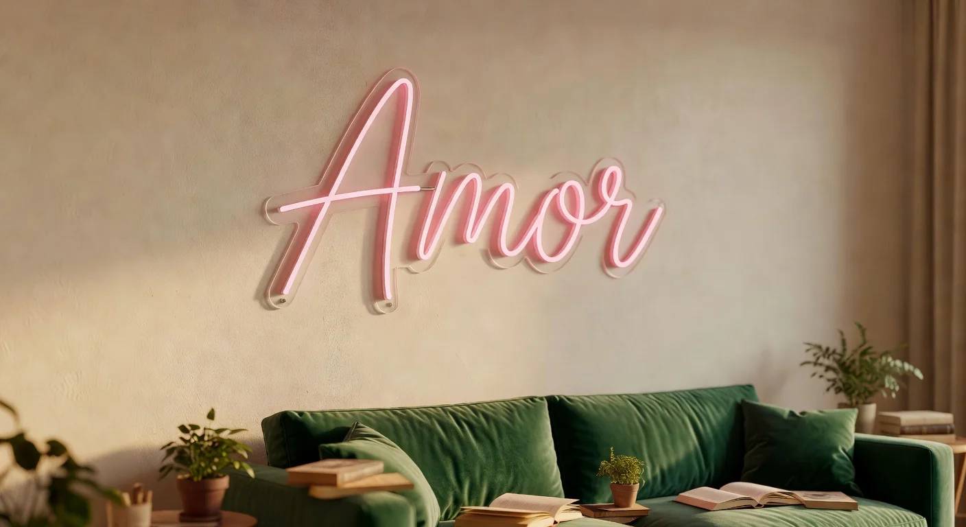 Letrero neón LED Amor en un apartamento de Madrid
