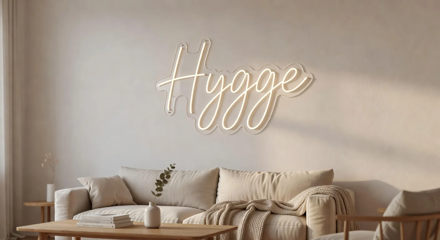 Néon LED blanc chaud Hygge dans un salon scandinave