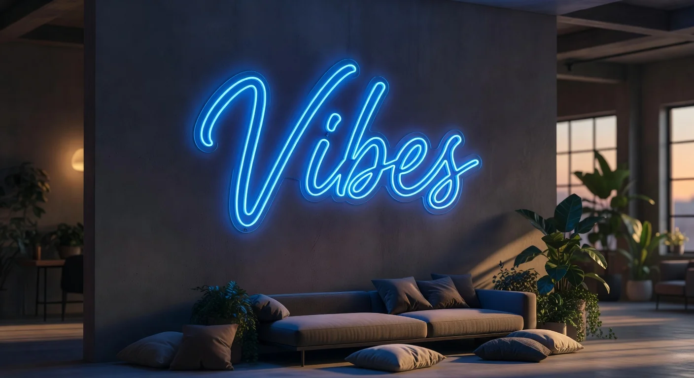 Néon LED bleu glacier Vibes dans un loft contemporain