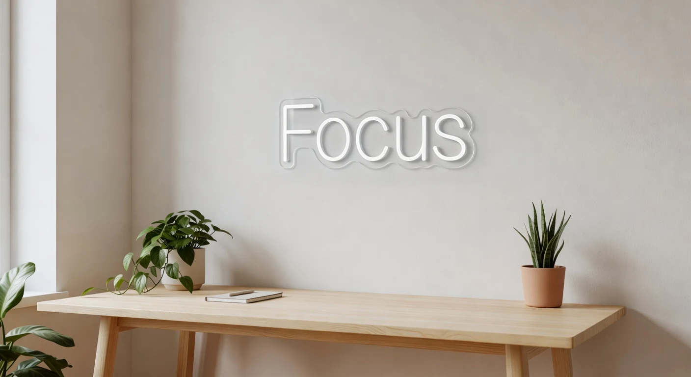 Néon LED Focus blanc chambre bureau home office scandinave bois