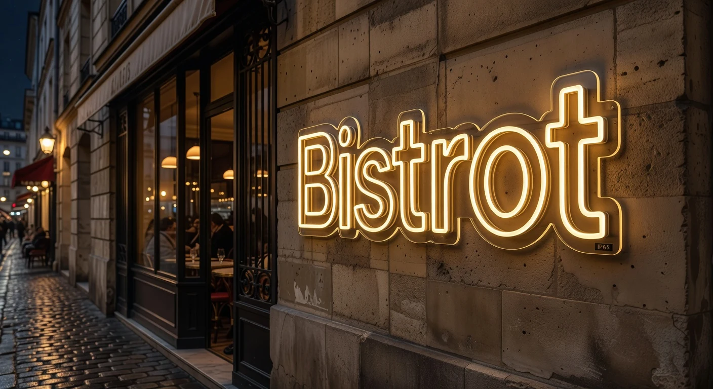 Néon LED restaurant avantages façade IP65 doré Bistrot Paris nuit