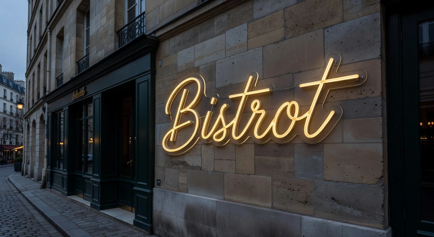 Néon LED IP65 doré façade restaurant parisien Bistrot tendance 2026