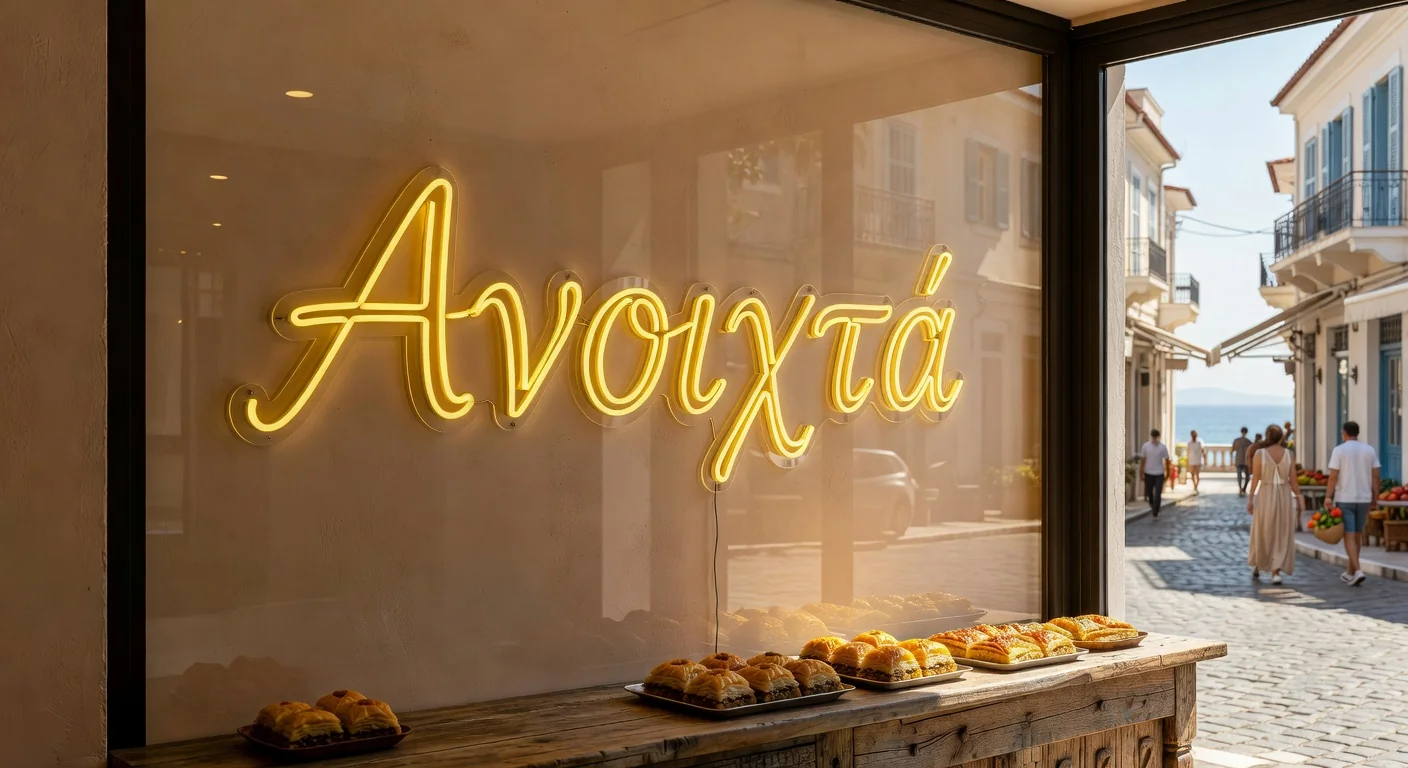 LED neon Ανοιχτά σε βιτρίνα καφετέριας στη Θεσσαλονίκη