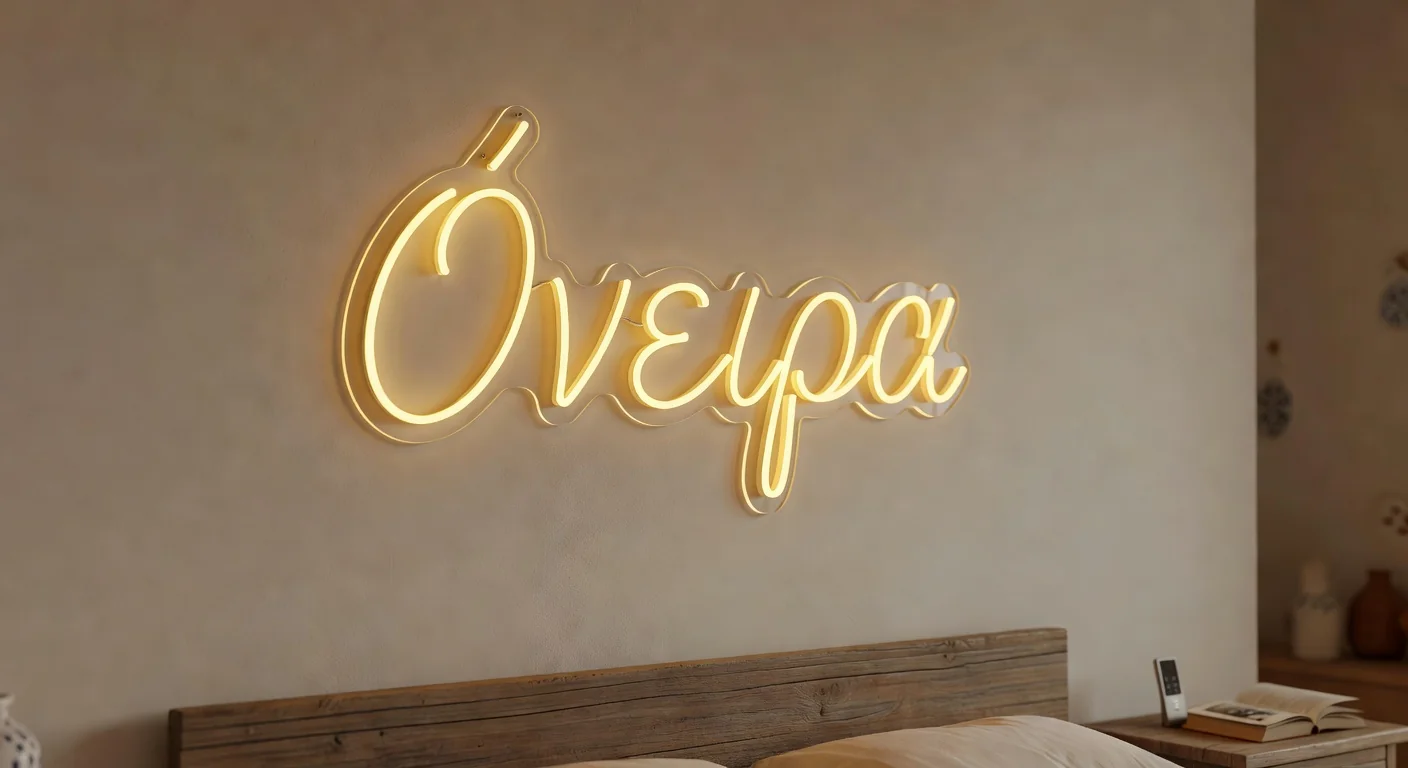 LED neon Όνειρα με dimmer σε ελληνικό υπνοδωμάτιο