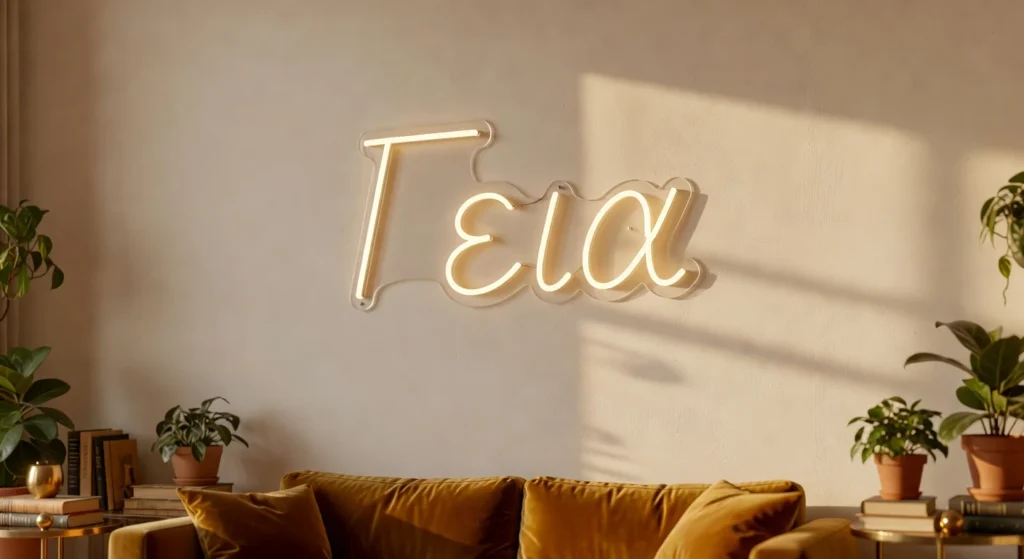 Πινακίδα LED neon Γεια σε διαμέρισμα στην Αθήνα