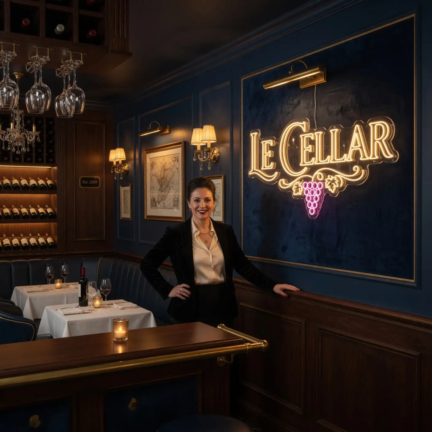 Néon LED restaurant en façade, devanture lumineuse signature pour brasserie de quartier