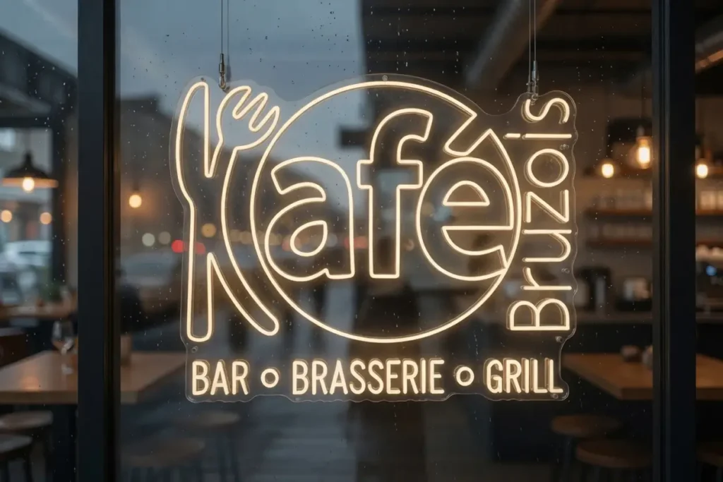 Néon LED sur mesure positionné dans une vitrine de restaurant Néon LED sur mesure positionné dans une vitrine de restaurant