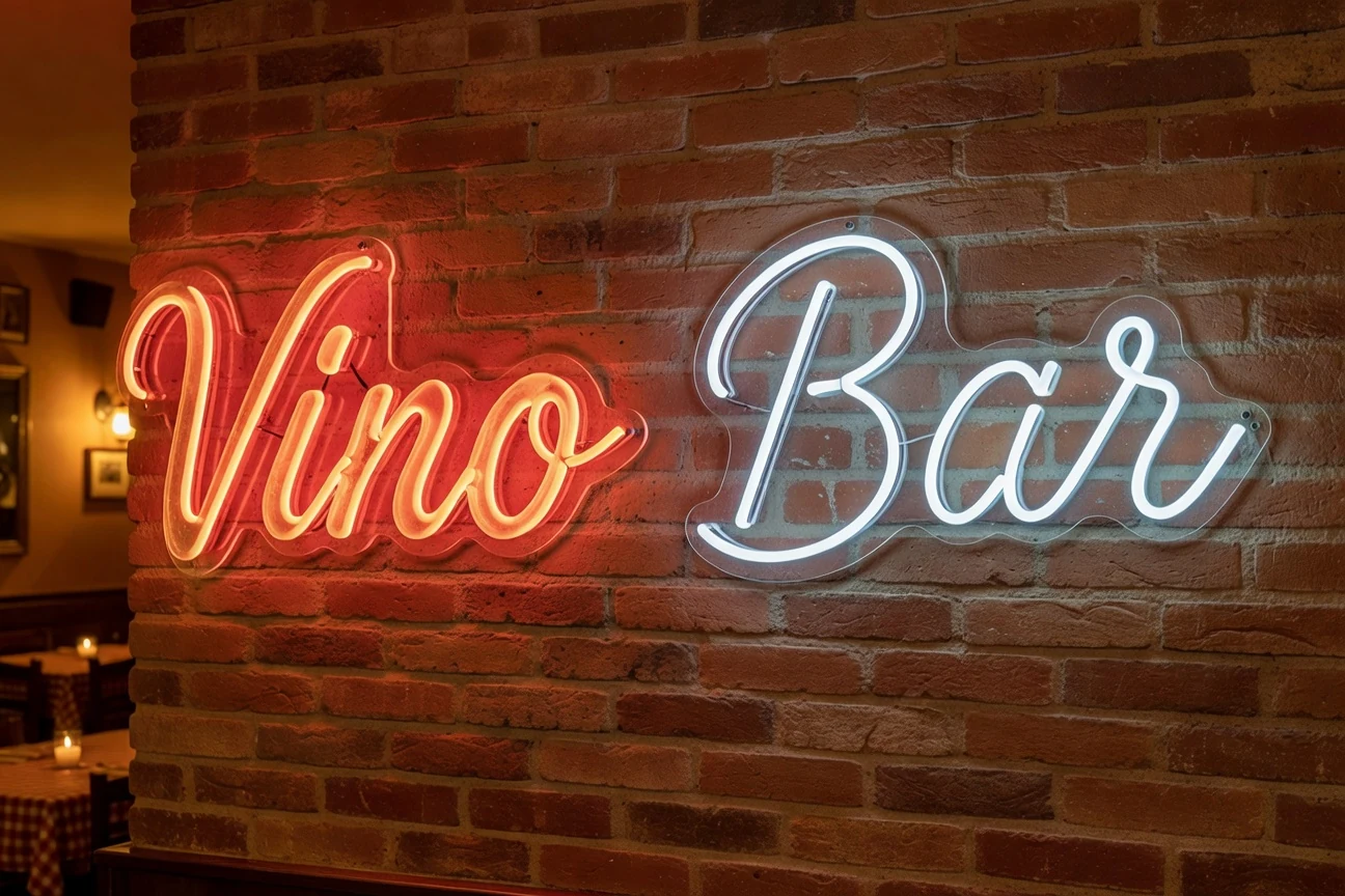 Confronto neon a gas vs LED in una trattoria italiana