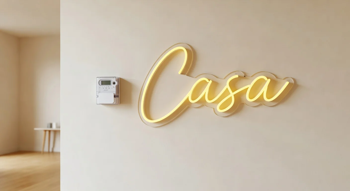 Contatore elettrico italiano e neon LED Casa che illustra il consumo