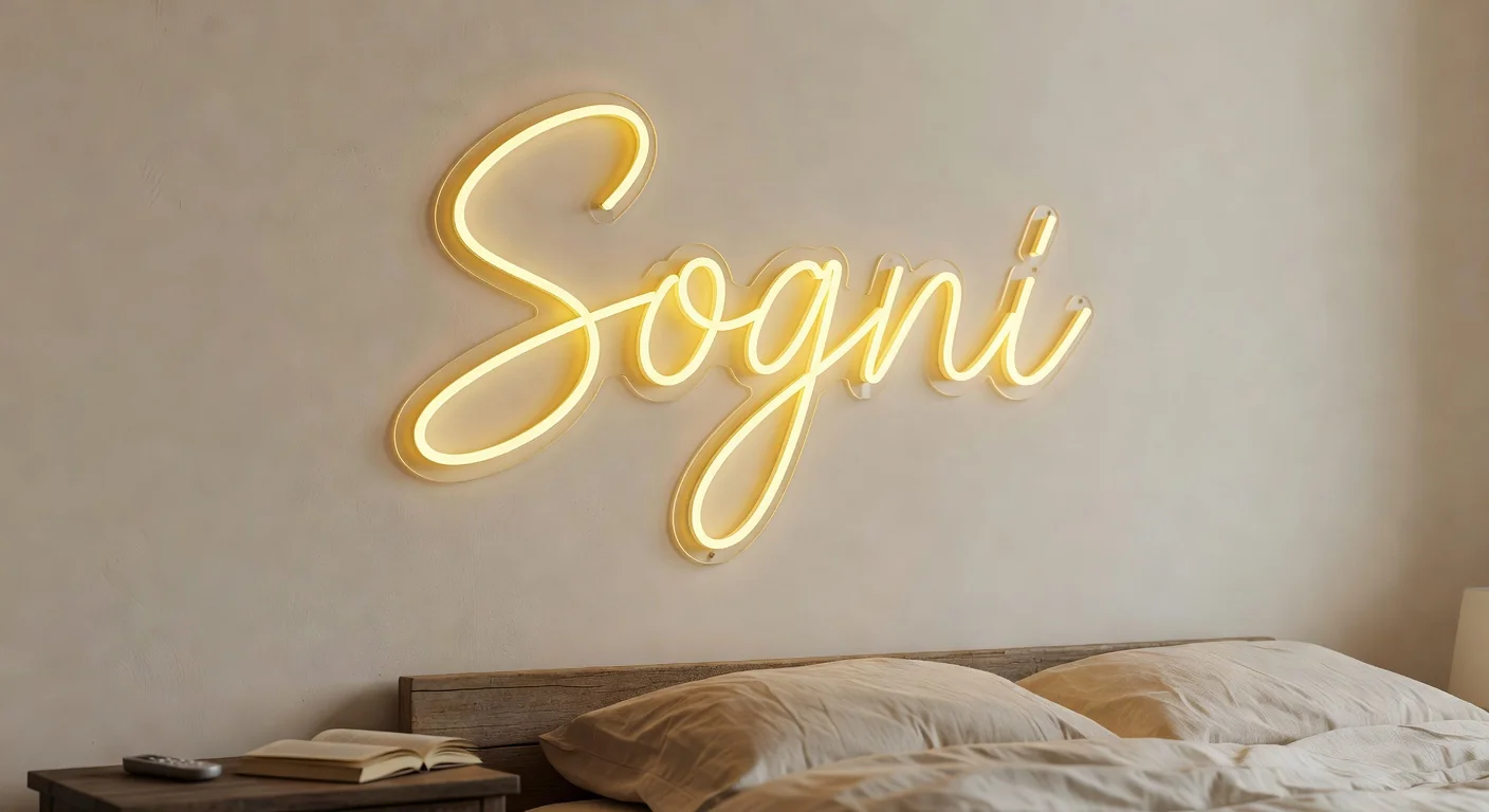 Neon LED Sogni con dimmer in una camera da letto italiana