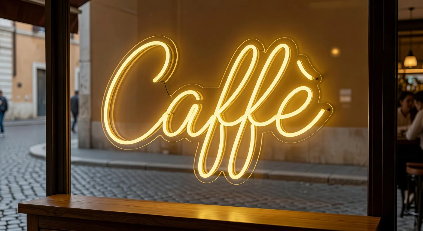 Neon LED Caffè in una vetrina di bar a Roma