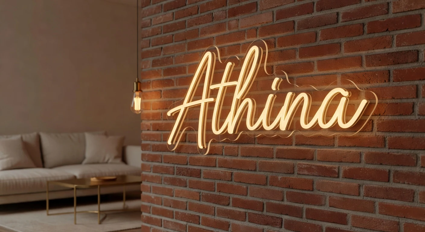 Led neon στον τοίχο από τούβλα σε loft στην Αθήνα