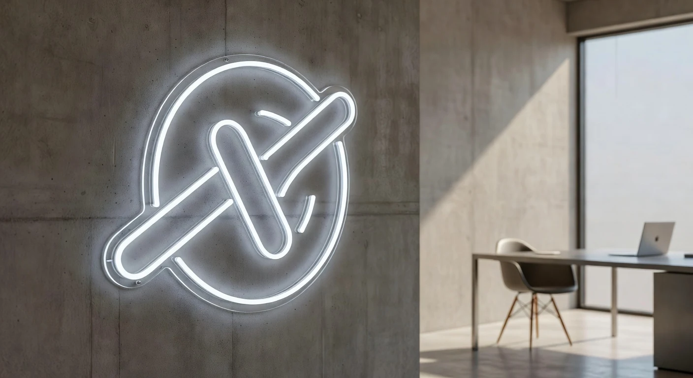 Λευκό led neon λογότυπο σε γραφείο σχεδιασμού στην Αθήνα