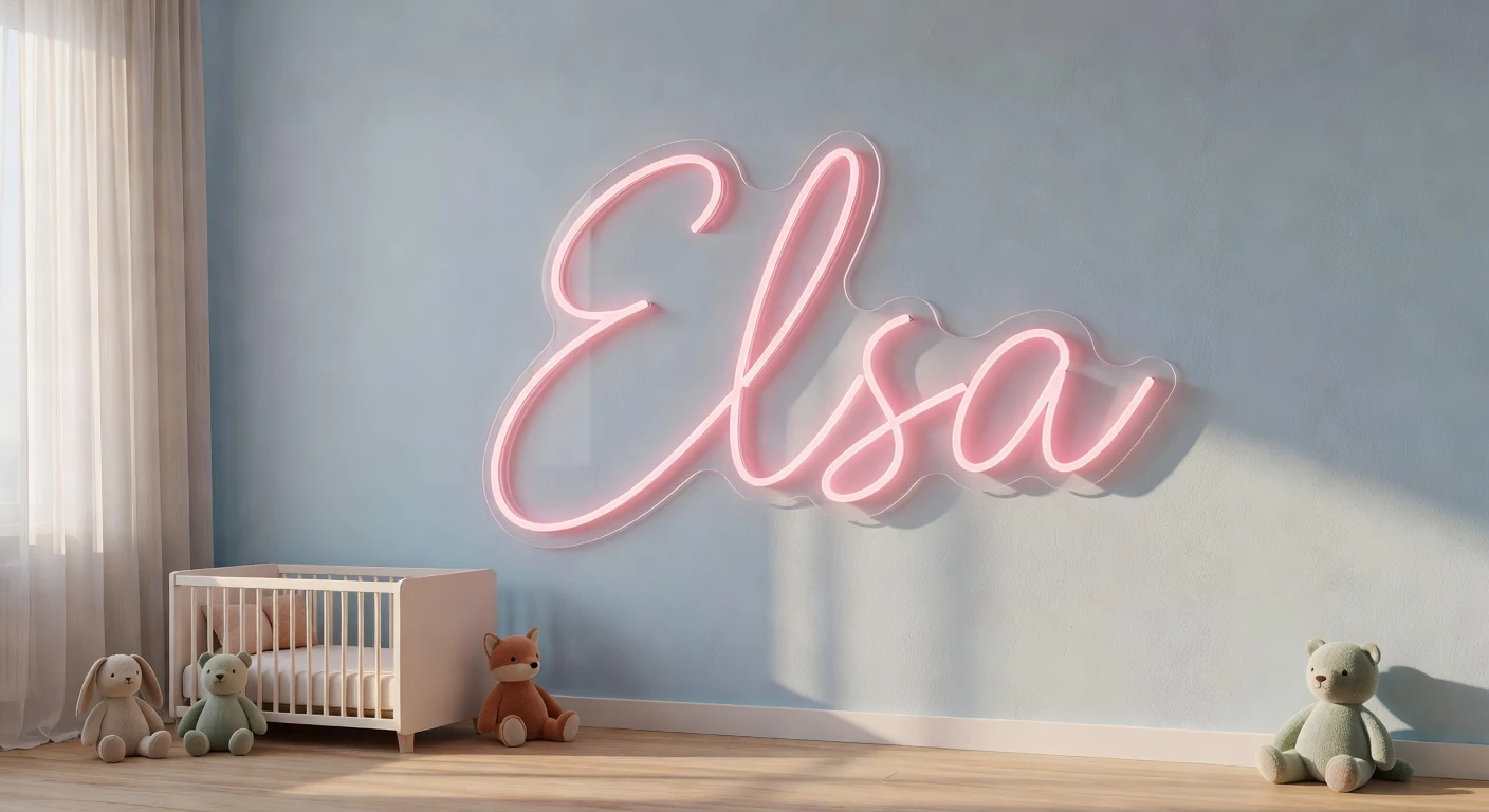LED-skylt egen text Hej i ljus skandinavisk vardagsrum