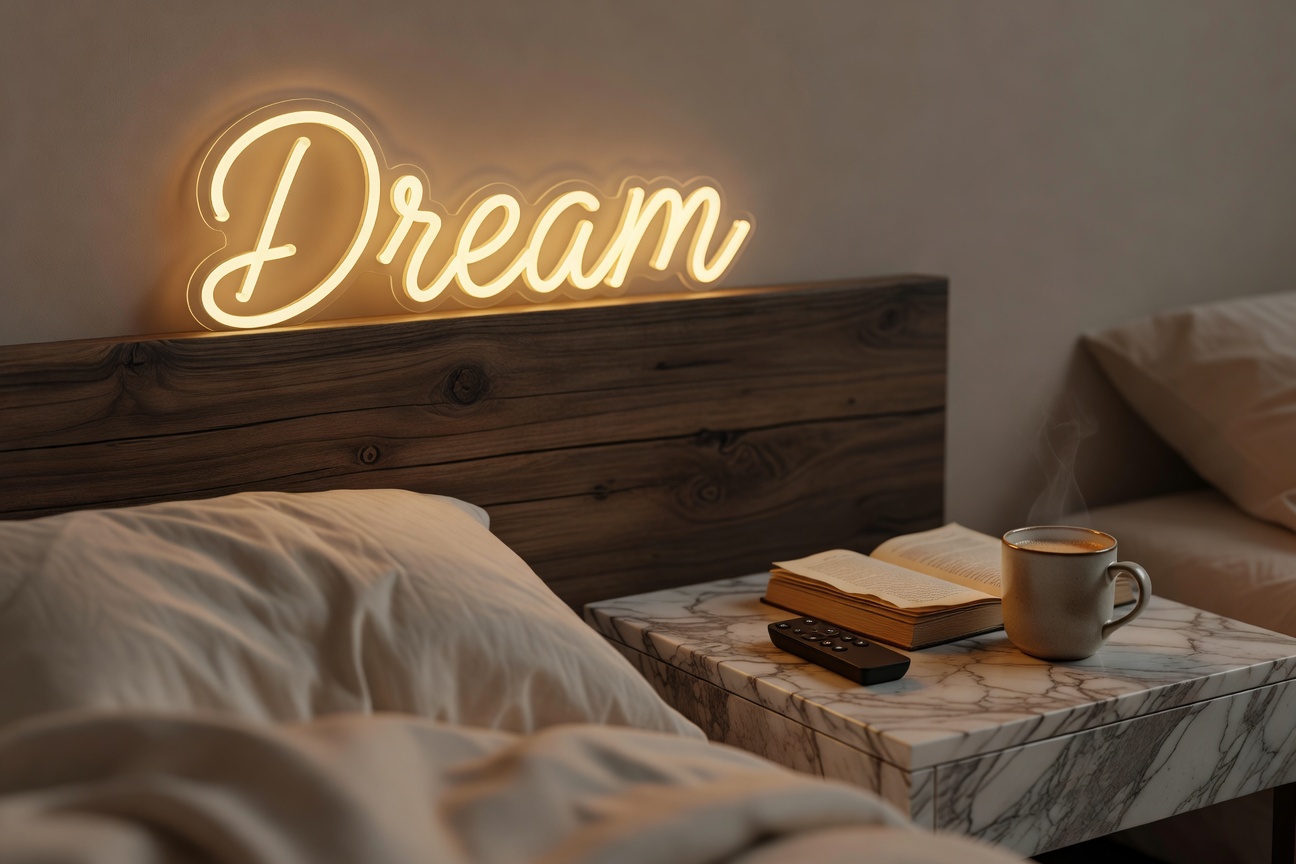 Néon LED Dream avec variateur dimmer dans une chambre cosy