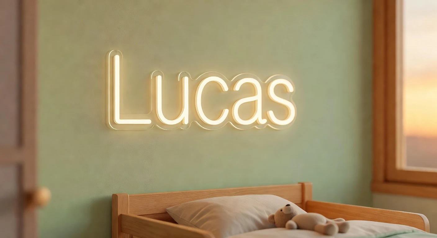 Kindernamen neon op maat in pastelroze boven kinderbed