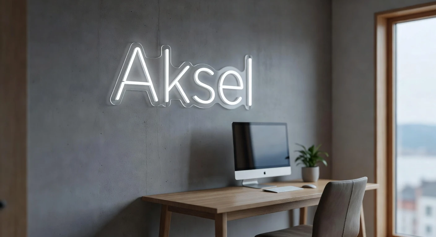 Personlig neonskilt navn med kursiv håndskrift på murvegg
