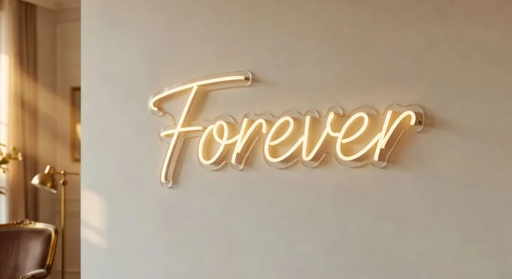 LED neon sign Forever symbolising the 100 000-hour lifespan
