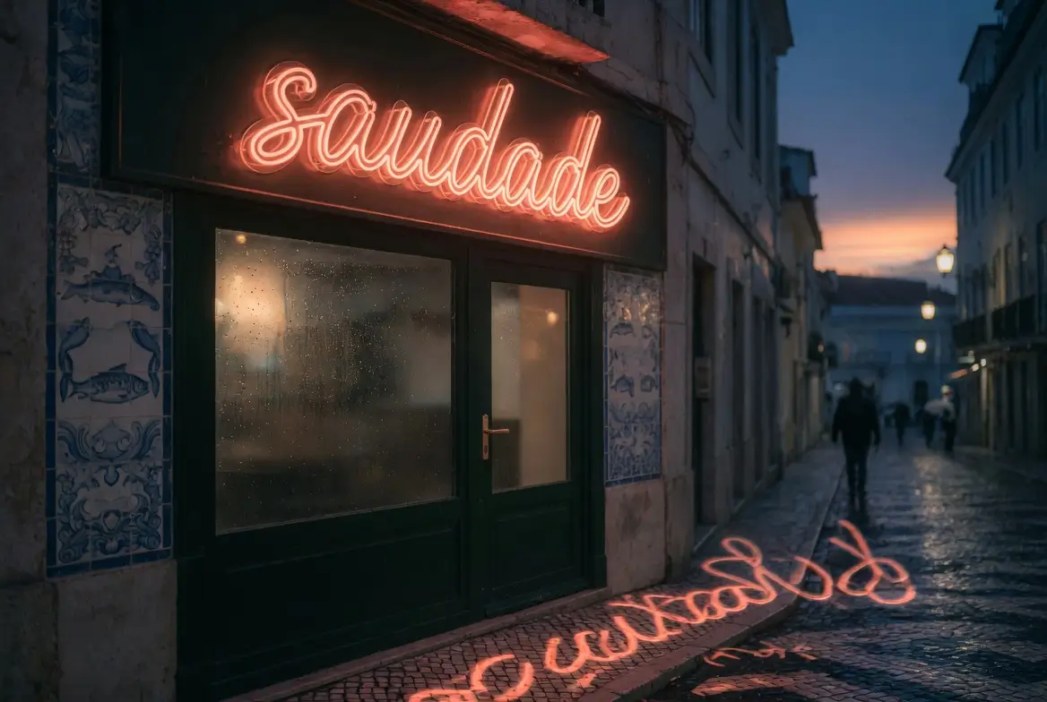 Letreiro neon LED de exterior com grau IP65 numa fachada de pastelaria em Lisboa ao anoitecer, exemplo de instalação Helioneon