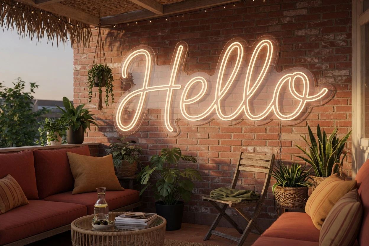 Neon LED ophangen aan de muur afbeelding