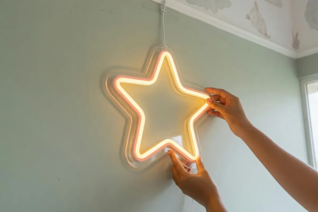 Montering av stjerne-LED-neon høyt oppe, sikker festing