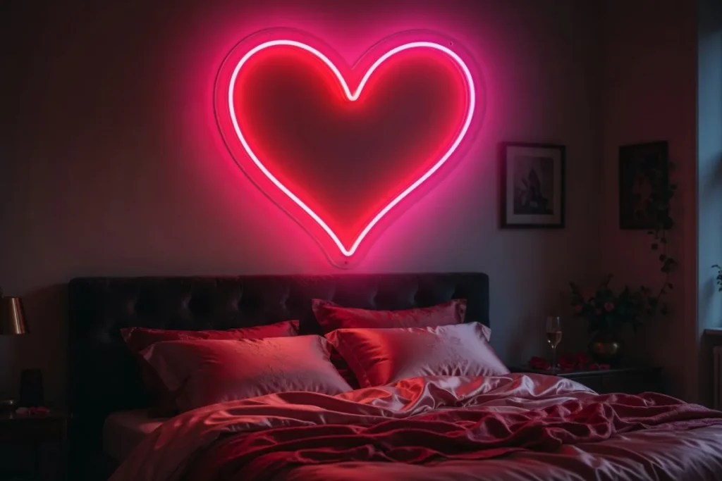 Rosa och rött hjärt-LED-neon för romantisk stämning