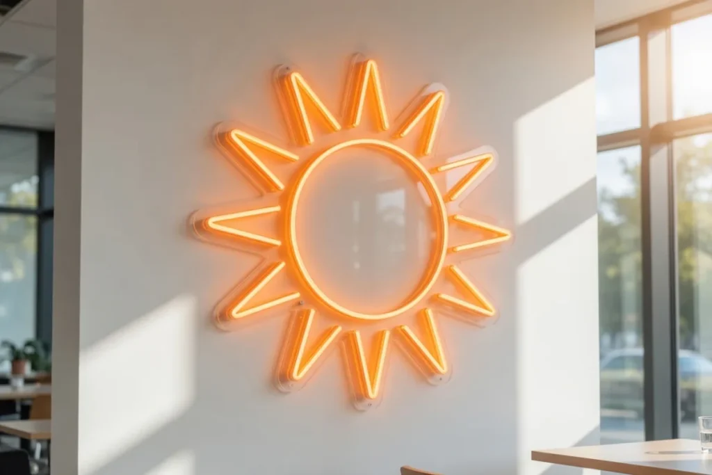 Néon LED soleil ambré bien visible en plein jour