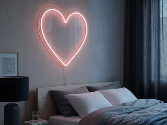 Pink heart custom neon hung above a headboard