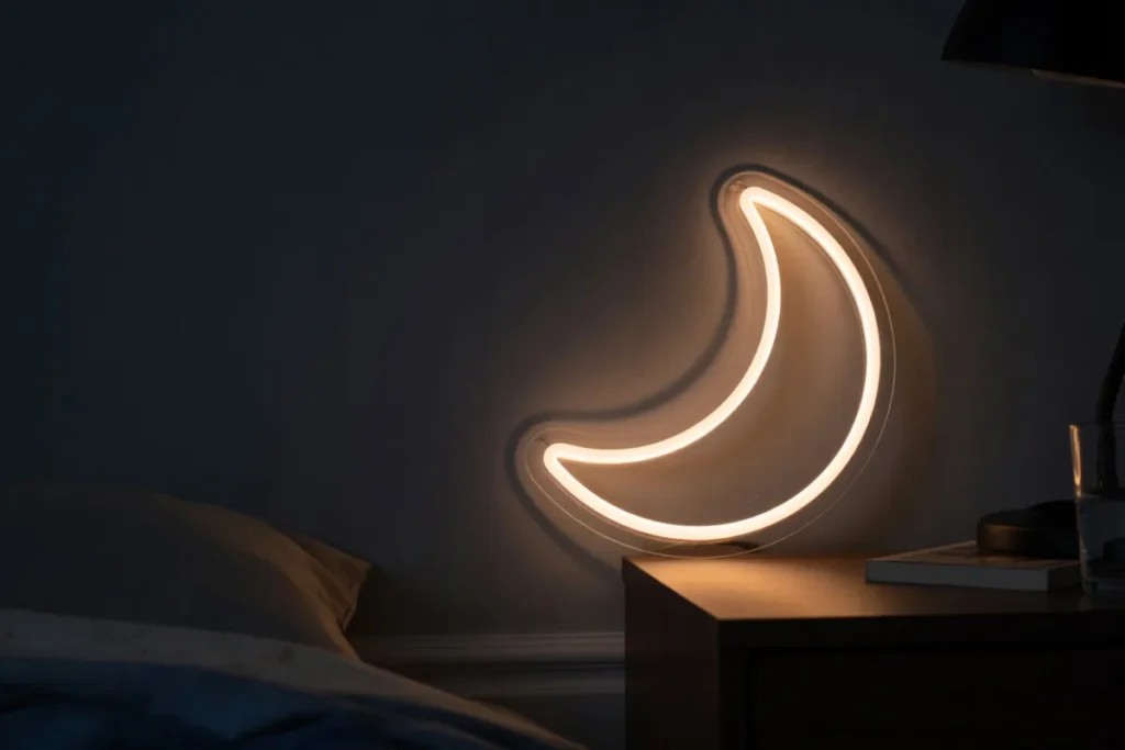 Petit néon LED lune en veilleuse basse intensité la nuit