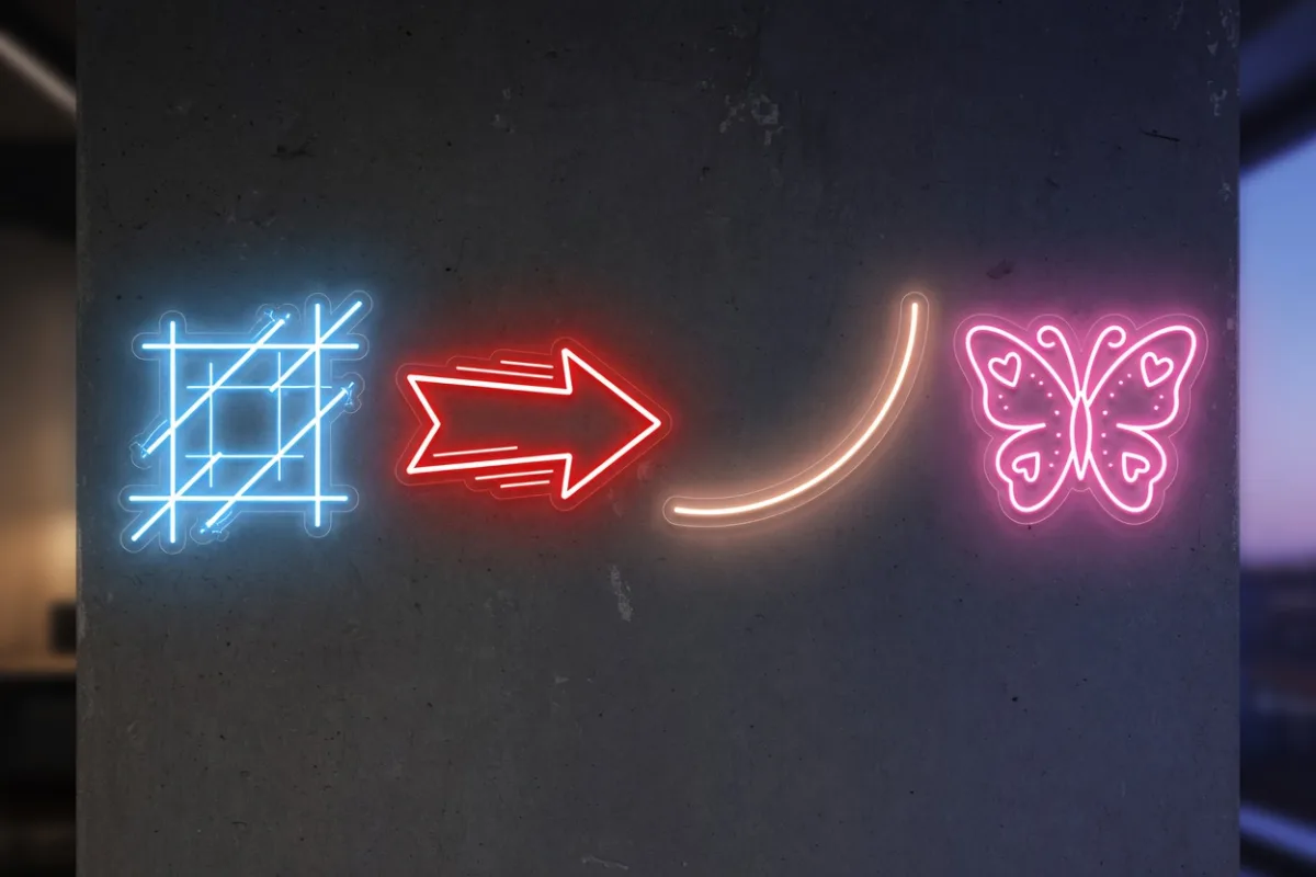 Quatre styles de néon LED : cyberpunk, rétro, minimaliste et Y2K