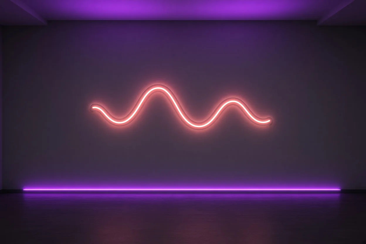 Lichtschichten auf dunkler Tanzfläche: LED-Neon an der Wand, RGB-Streifen an den Fußleisten und violetter Schwarzlicht-Schein