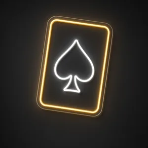 Ace of Spades LED neon sign in warm yellow and cool white on a clear cut-to-shape acrylic backboard