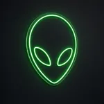 LED-neonskilt Alien i grønn på gjennomsiktig, formskåret akrylplate