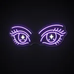 Anime Eyes LED neon sign in purple and cool white on a clear cut-to-shape acrylic backboard