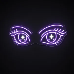 Neon LED Anime Eyes viola e bianco freddo su pannello in plexiglass trasparente sagomato