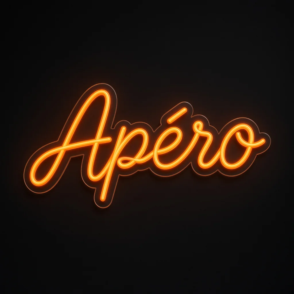 Neon LED Apéro arancione su pannello in plexiglass trasparente sagomato