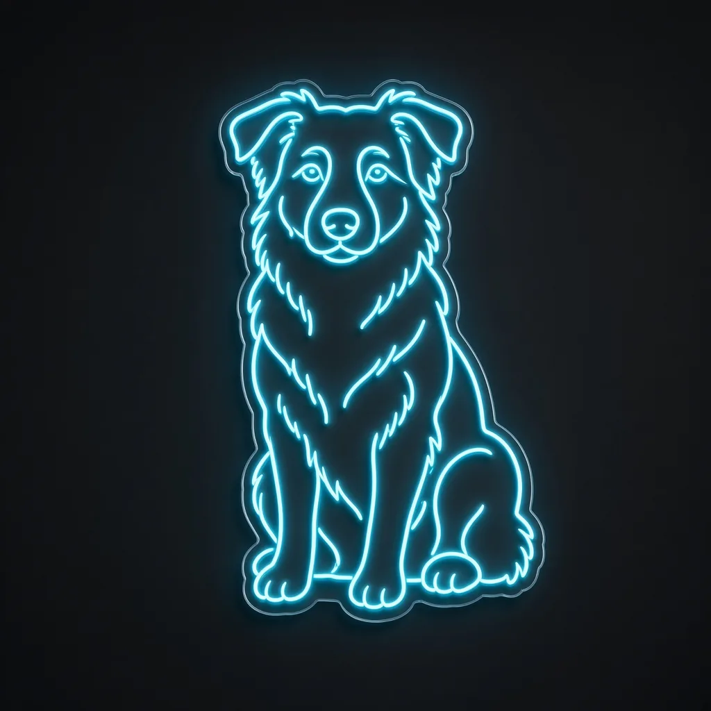 Néon LED Australian Shepherd turquoise, sur plaque en acrylique transparent découpée à la forme
