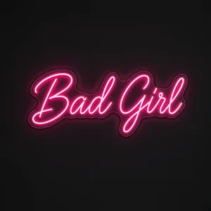 Neon LED Bad Girl (róż) na przezroczystej płycie akrylowej wyciętej po konturze