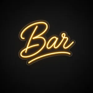 Neón LED Bar en amarillo cálido sobre placa de acrílico transparente recortada a medida
