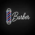 Néon LED Barber Pole em branco frio, vermelho e azul néon sobre placa de acrílico transparente recortada