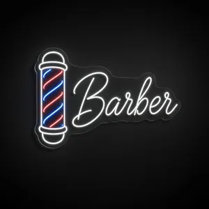 Neon LED Barber Pole bianco freddo, rosso e blu neon su pannello in plexiglass trasparente sagomato