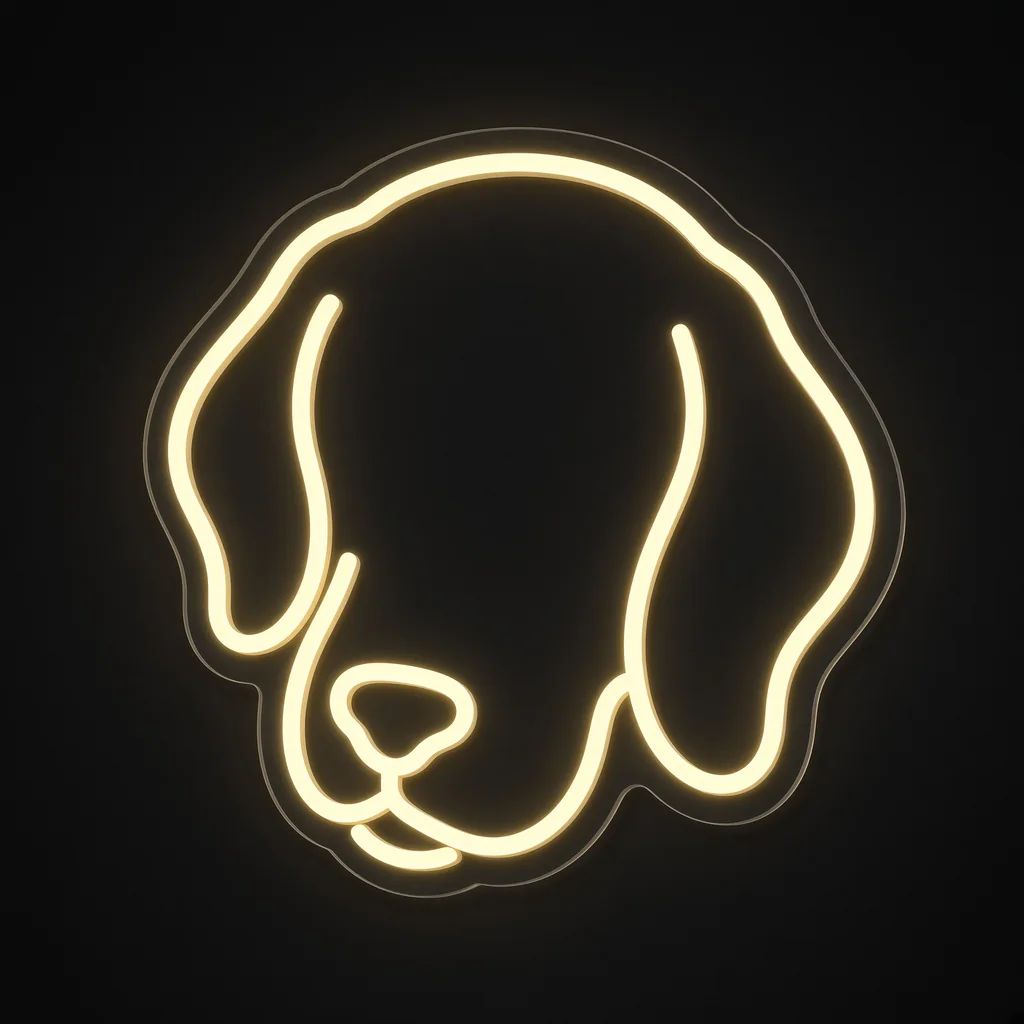 Neon LED Beagle bianco caldo su pannello in plexiglass trasparente sagomato