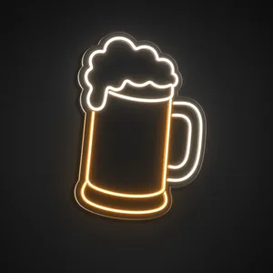 Neon LED Beer Mug arancione e bianco caldo su pannello in plexiglass trasparente sagomato