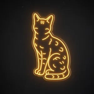 Néon LED Bengal Cat jaune chaud, sur plaque en acrylique transparent découpée à la forme