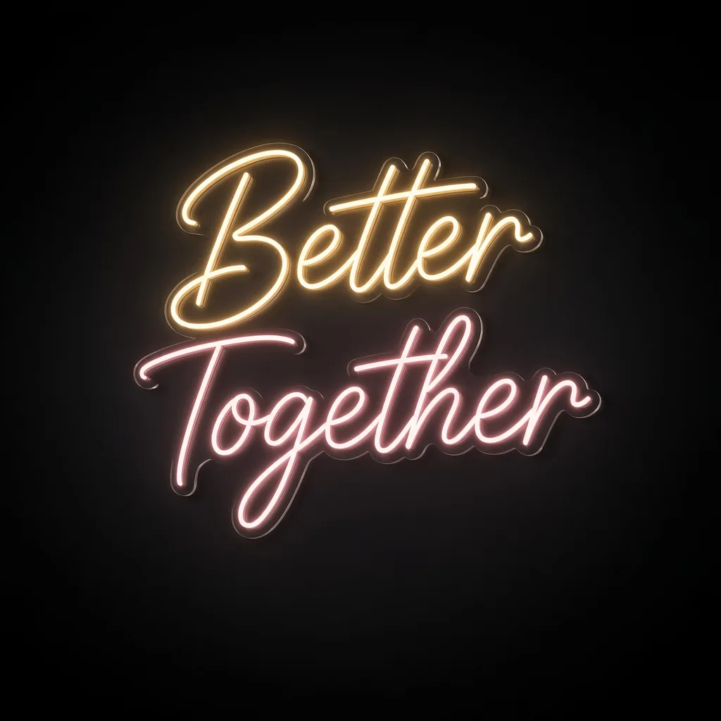 Néon LED Better Together blanc chaud et rose, sur plaque en acrylique transparent découpée à la forme