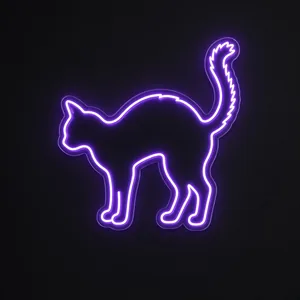 Néon LED Black Cat violet, sur plaque en acrylique transparent découpée à la forme