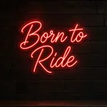 Brandend LED-neonbord Born to Ride in een interieur